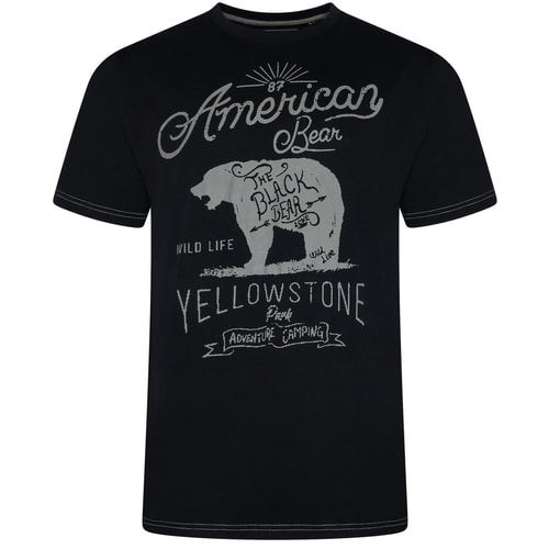 KAM T-Shirt mit amerikanischem Bärenmuster, Schwarz